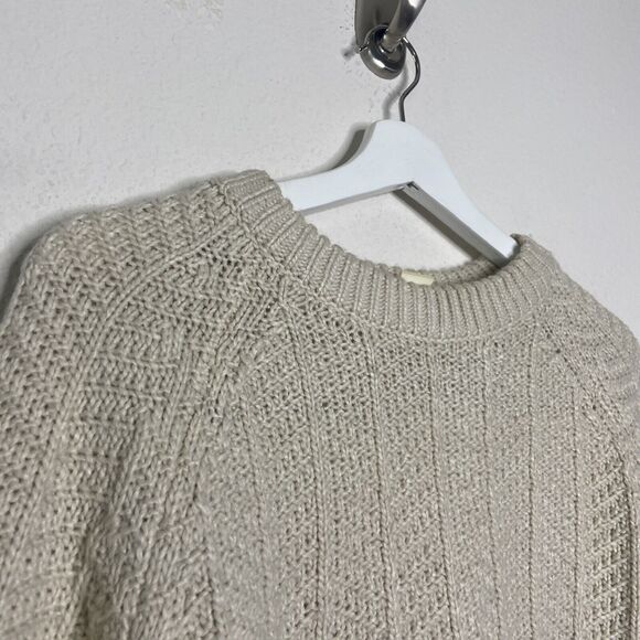 H&M Chunky Knit Slit Hem Slit Cuff Khaki Sweater M - Picture 2 of 9